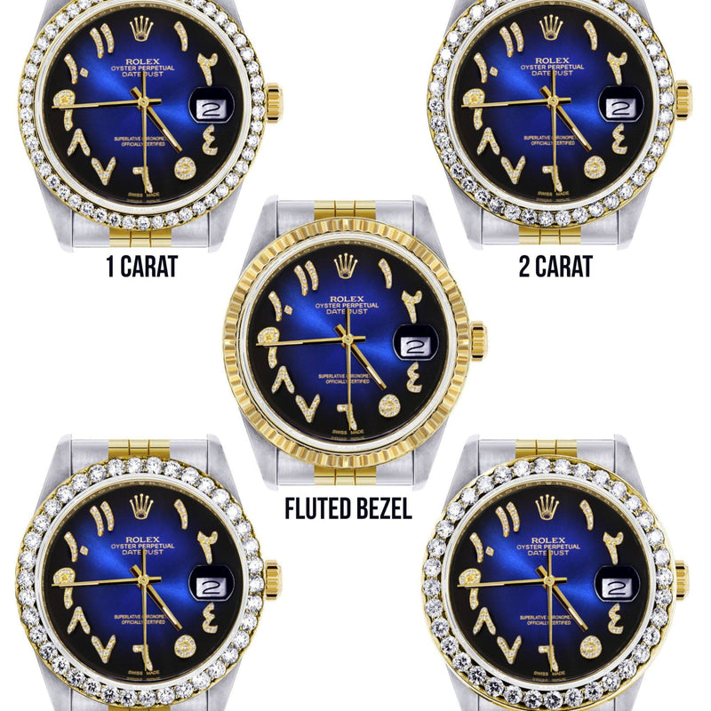 Gold & Steel Rolex Datejust Watch 16233 for Men  | 36Mm | Blue Black Arabic Diamond Dial | Jubilee Band