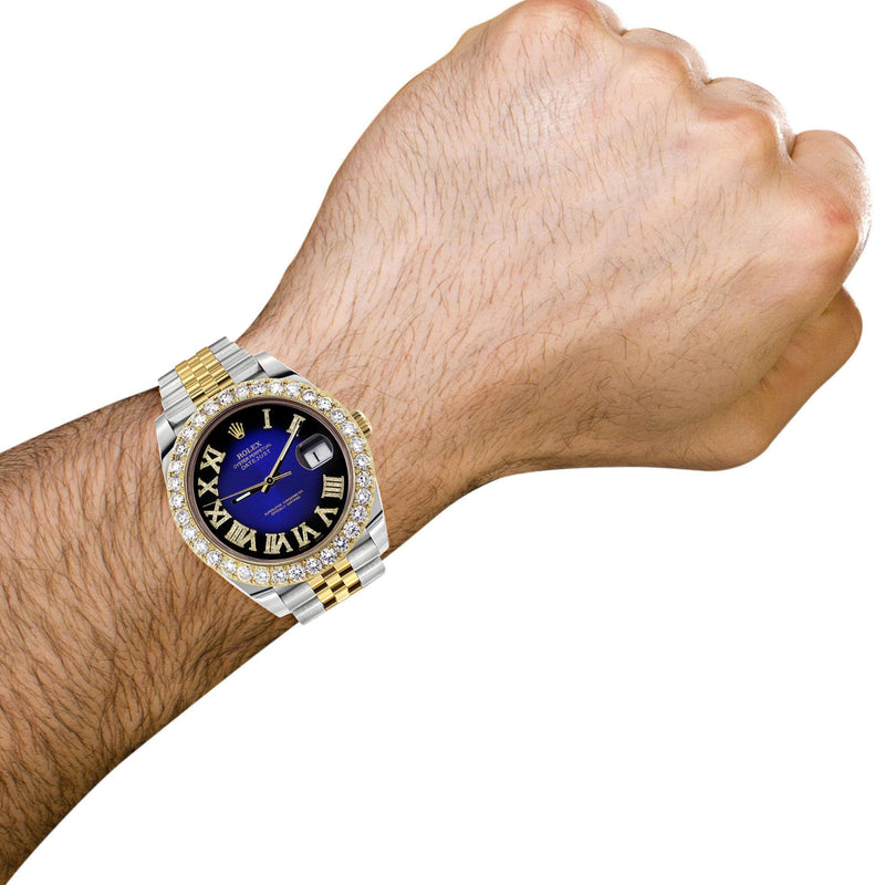 Rolex Datejust 41 Watch | 41 MM | 18K Yellow Gold & Stainless Steel | Custom Blue Black Roman Dial | Jubilee Band