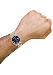 Diamond Gold Rolex Watch For Men 16233 | 36Mm | Blue Black Dial | Two Row 4.25 Carat Bezel | Jubilee Band