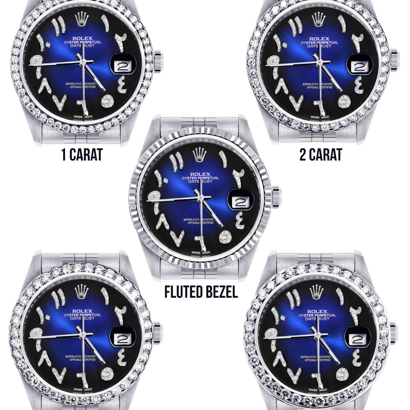 Diamond Mens Rolex Datejust Watch 16200 | 36Mm | Blue Black Arabic Diamond Dial | Jubilee Band