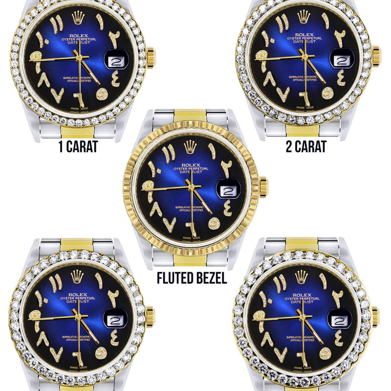 Gold & Steel Rolex Datejust Watch 16233 for Men | 36Mm | Blue Black Arabic Diamond Dial | Oyster Band