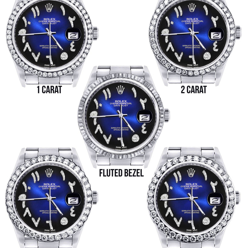 Diamond Mens  Rolex Datejust Watch 16200 | 36Mm | Blue Black Arabic Diamond Dial | Oyster Band