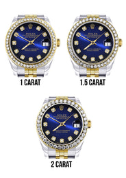 Diamond Gold Rolex Watch | 68273 |Diamond Bezel | 31MM | Blue Black Dial | Jubilee Band