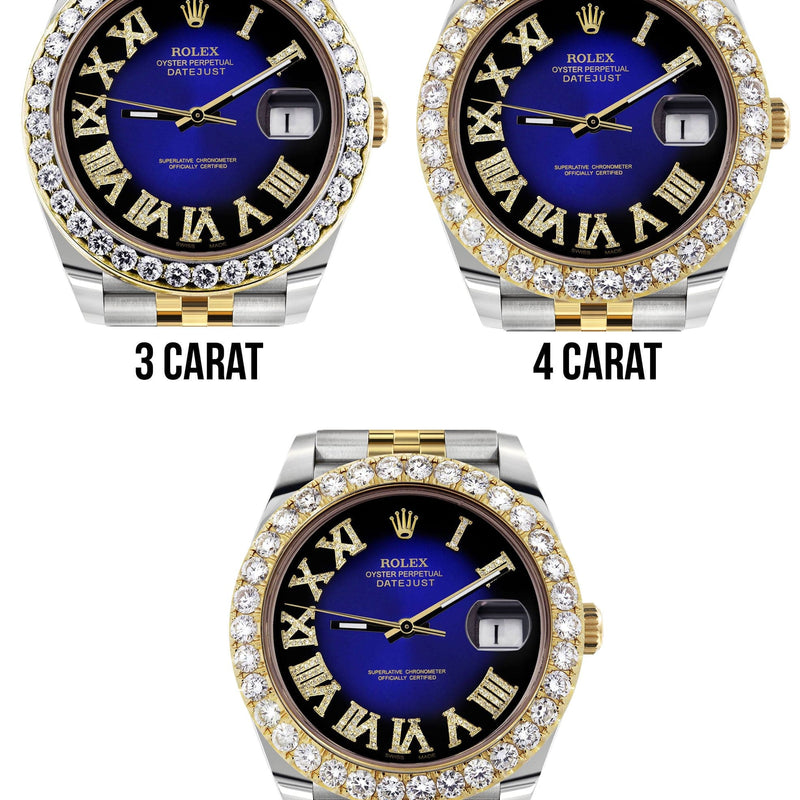 Rolex Datejust 41 Watch | 41 MM | 18K Yellow Gold & Stainless Steel | Custom Blue Black Roman Dial | Jubilee Band