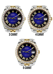 Rolex Datejust 41 Watch | 41 MM | 18K Yellow Gold & Stainless Steel | Custom Blue Black Roman Dial | Jubilee Band