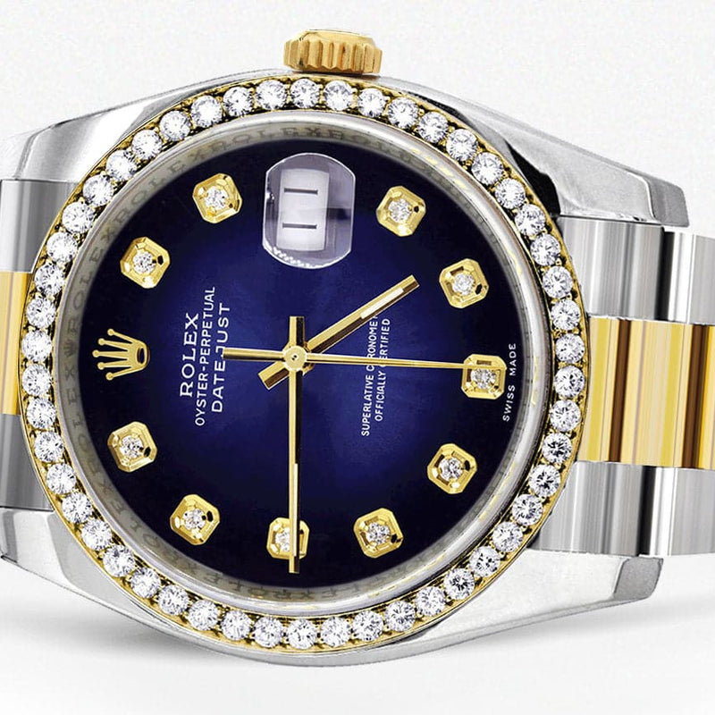116233 | Diamond Gold Rolex Watch For Men | 36Mm | Blue Black Dial | Oyster Band