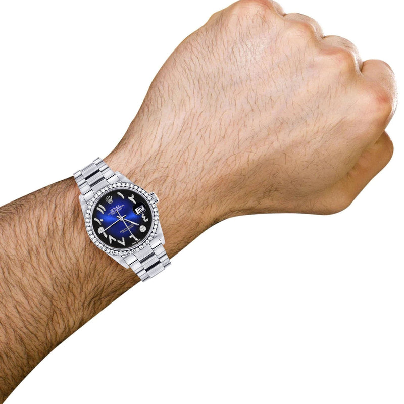 Diamond Mens  Rolex Datejust Watch 16200 | 36Mm | Blue Black Arabic Diamond Dial | Oyster Band