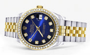 Diamond Gold Rolex Watch | 68273 |Diamond Bezel | 31MM | Blue Black Dial | Jubilee Band