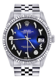 Mens Rolex Datejust Watch 16200 | Fluted Bezel | 36Mm | Blue Black Arabic Dial | Jubilee Band