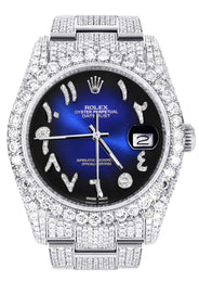 Iced Out Rolex Datejust 36 MM | Stainless Steel | 10 Carats of Diamonds | Blue Black Arabic Diamond Dial | Oyster Band