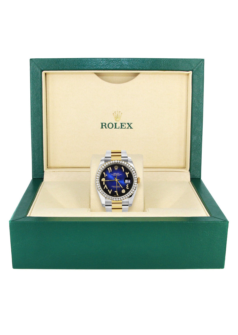 116233 | Gold & Steel Rolex Datejust Watch | 36Mm | Blue Black Arabic Diamond Dial | Oyster Band