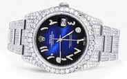 Iced Out Rolex Datejust 36 MM | Stainless Steel | 10 Carats of Diamonds | Blue Black Arabic Diamond Dial | Oyster Band