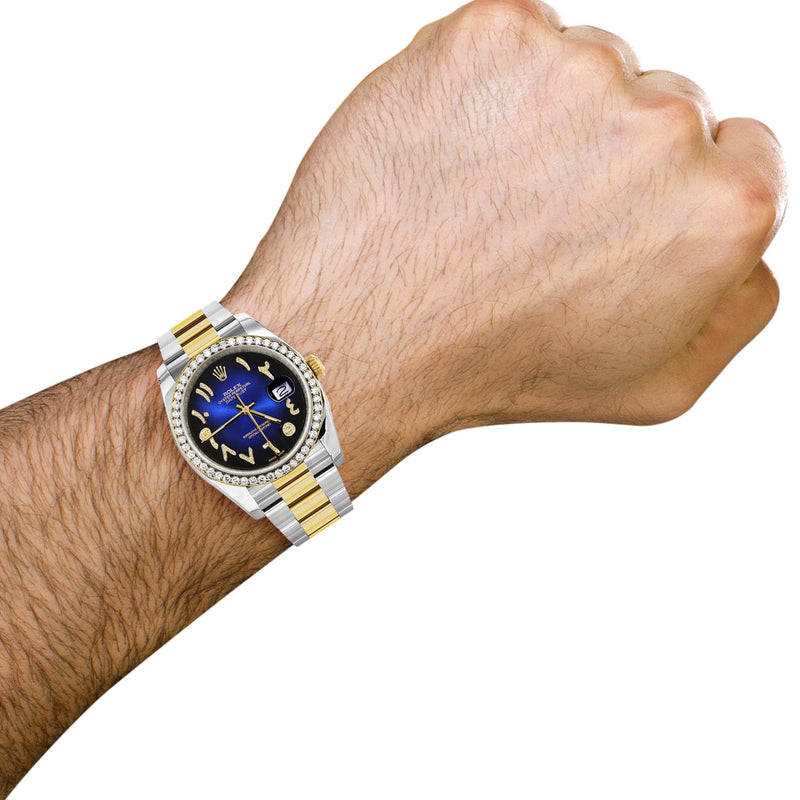 116233 | Gold & Steel Rolex Datejust Watch | 36Mm | Blue Black Arabic Diamond Dial | Oyster Band