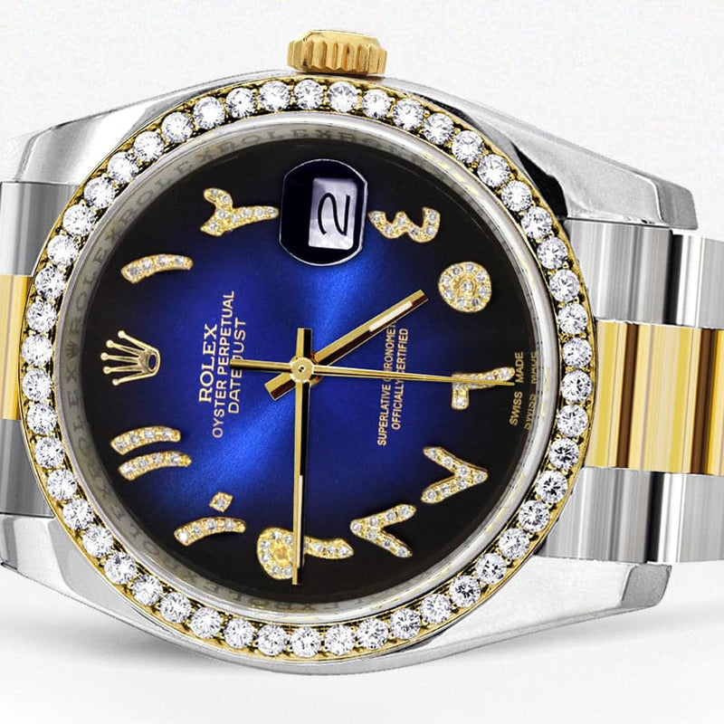 116233 | Gold & Steel Rolex Datejust Watch | 36Mm | Blue Black Arabic Diamond Dial | Oyster Band
