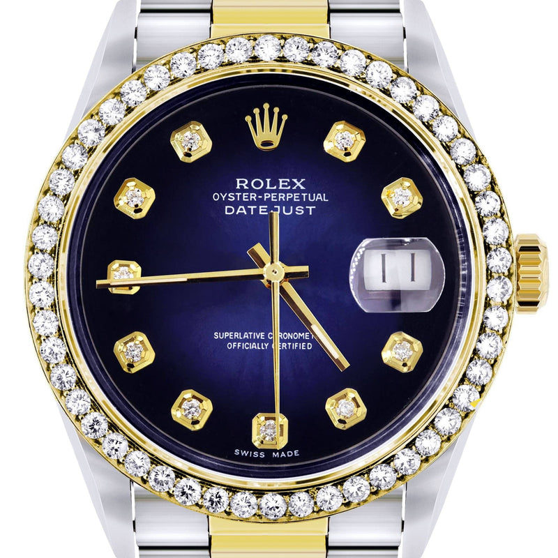 Diamond Gold Rolex Watch For Men 16233 | 36Mm | Blue Dial | Oyster Band
