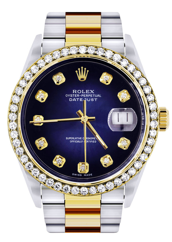 Diamond Gold Rolex Watch For Men 16233 | 36Mm | Blue Dial | Oyster Band
