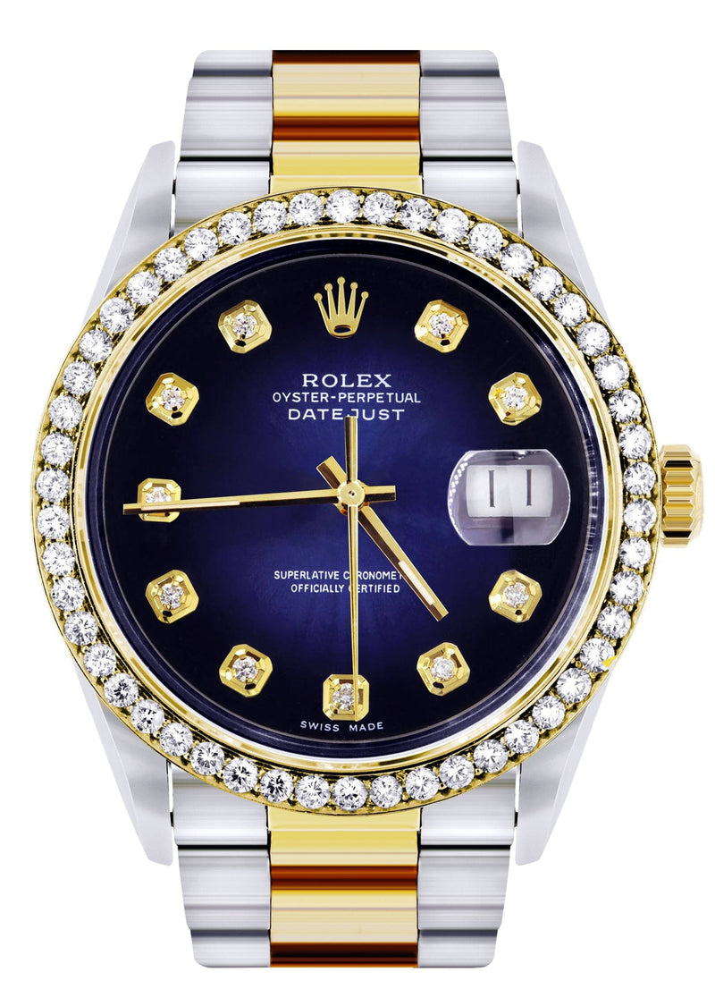Diamond Gold Rolex Watch For Men 16233 | 36Mm | Blue Dial | Oyster Band