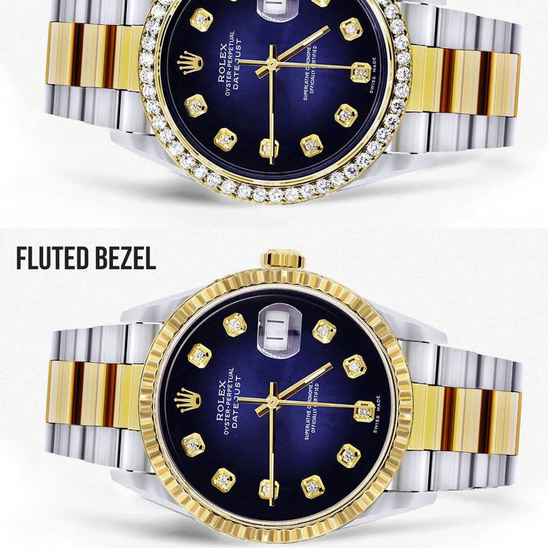 Diamond Gold Rolex Watch For Men 16233 | 36Mm | Blue Dial | Oyster Band