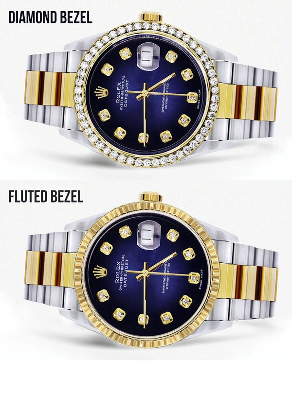 Diamond Gold Rolex Watch For Men 16233 | 36Mm | Blue Dial | Oyster Band