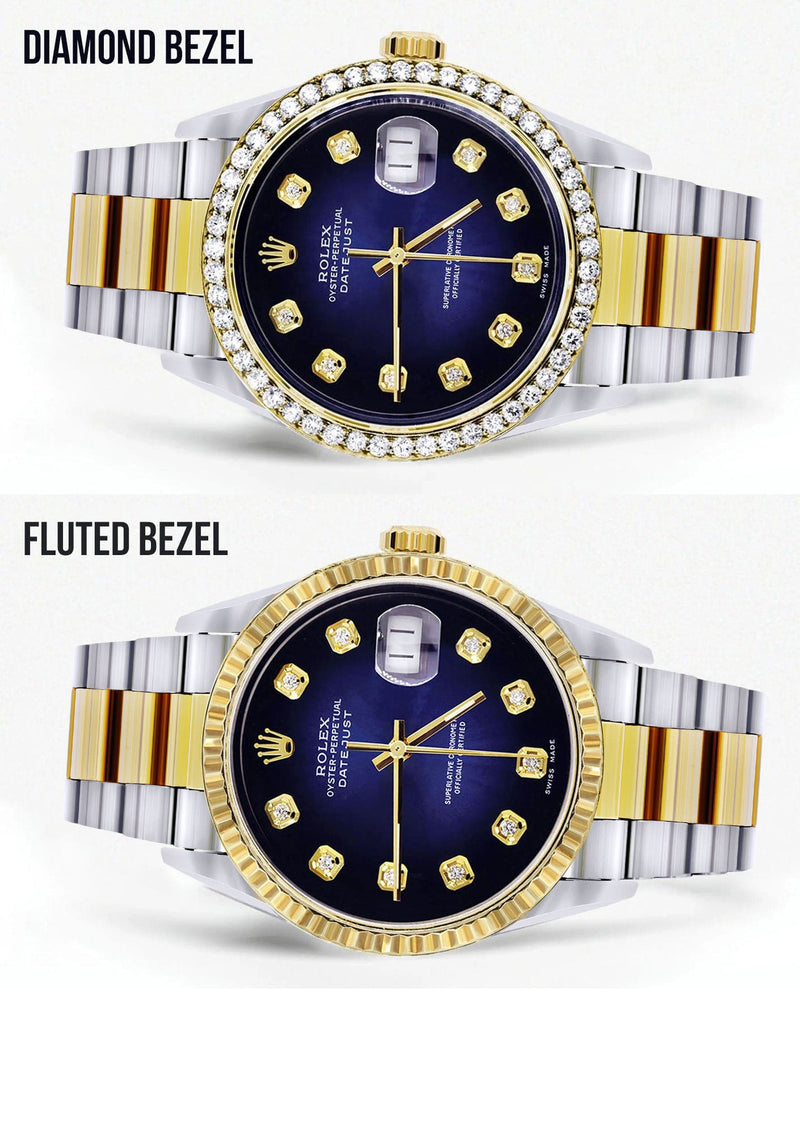 Diamond Gold Rolex Watch For Men 16233 | 36Mm | Blue Dial | Oyster Band