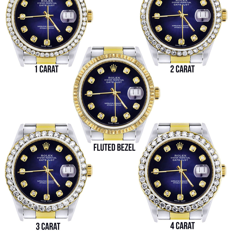 Diamond Gold Rolex Watch For Men 16233 | 36Mm | Blue Dial | Oyster Band