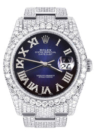 Iced Out Rolex Datejust 36 MM | Stainless Steel | 10 Carats of Diamonds | Blue Black Roman Diamond Dial | Oyster Band
