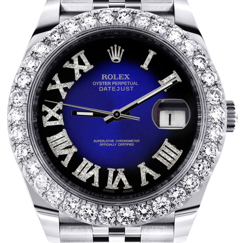 Rolex Datejust 41 Watch | 41 MM | Custom Blue Black Roman Diamond Dial | Jubilee Band