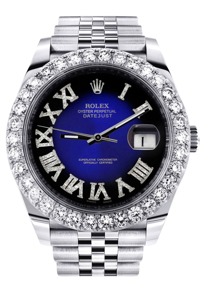 Rolex Datejust 41 Watch | 41 MM | Custom Blue Black Roman Diamond Dial | Jubilee Band