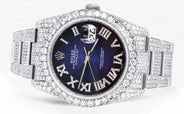 Iced Out Rolex Datejust 36 MM | Stainless Steel | 10 Carats of Diamonds | Blue Black Roman Diamond Dial | Oyster Band