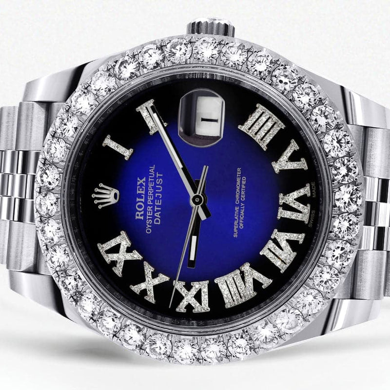 Rolex Datejust 41 Watch | 41 MM | Custom Blue Black Roman Diamond Dial | Jubilee Band