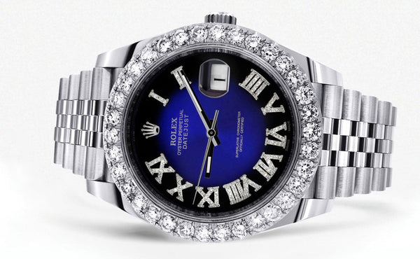 Rolex Datejust 41 Watch | 41 MM | Custom Blue Black Roman Diamond Dial | Jubilee Band