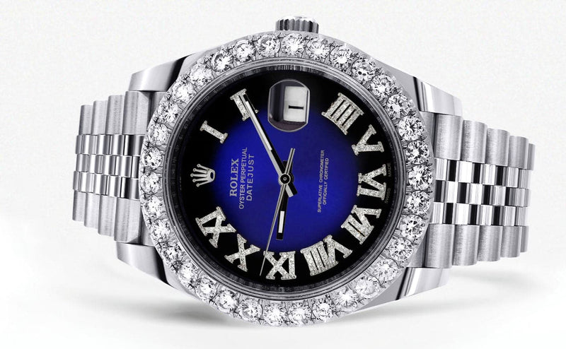 Rolex Datejust 41 Watch | 41 MM | Custom Blue Black Roman Diamond Dial | Jubilee Band