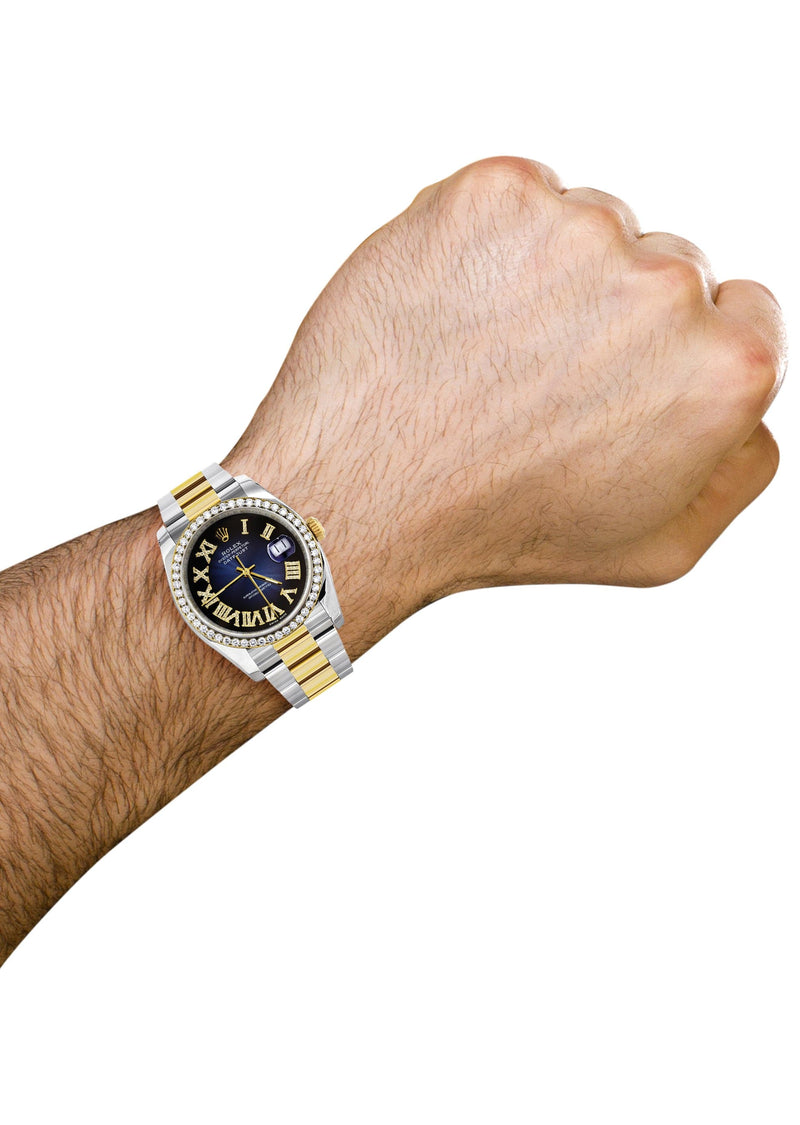 116233 | Gold & Steel Rolex Datejust Watch | 36Mm | Blue Black Roman Diamond Dial | Oyster Band