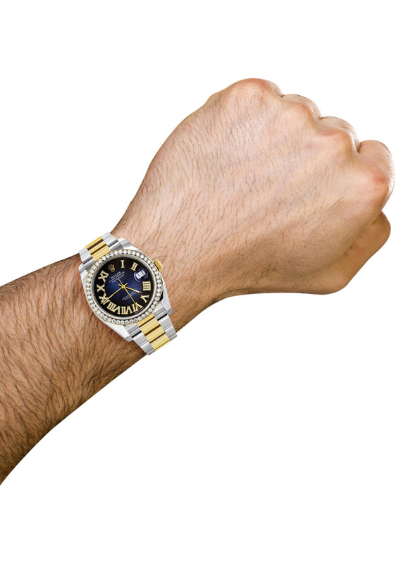 116233 | Gold & Steel Rolex Datejust Watch | 36Mm | Blue Black Roman Diamond Dial | Oyster Band