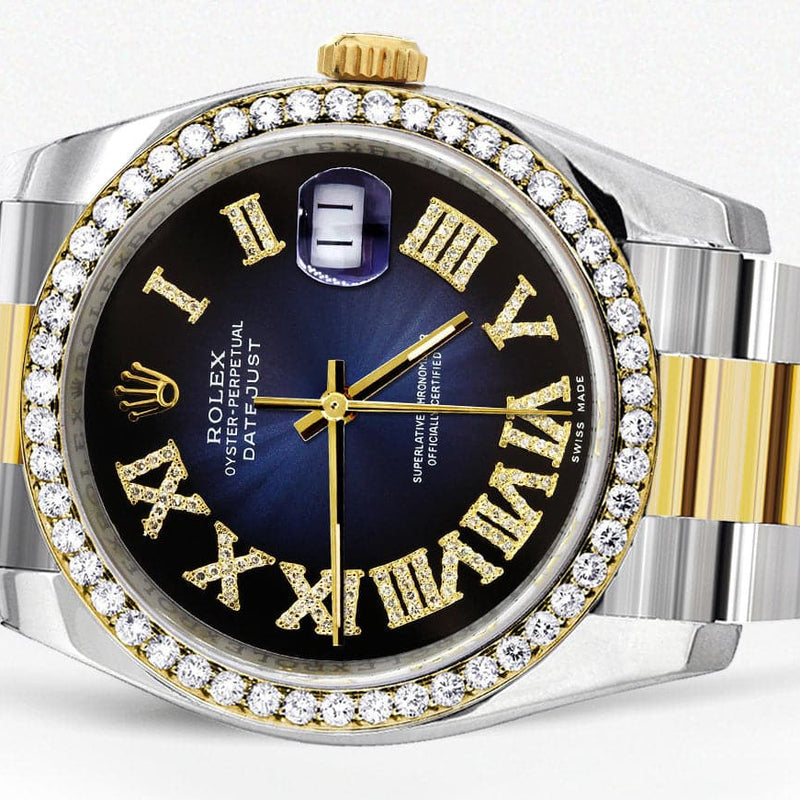 116233 | Gold & Steel Rolex Datejust Watch | 36Mm | Blue Black Roman Diamond Dial | Oyster Band