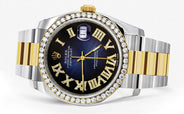 116233 | Gold & Steel Rolex Datejust Watch | 36Mm | Blue Black Roman Diamond Dial | Oyster Band