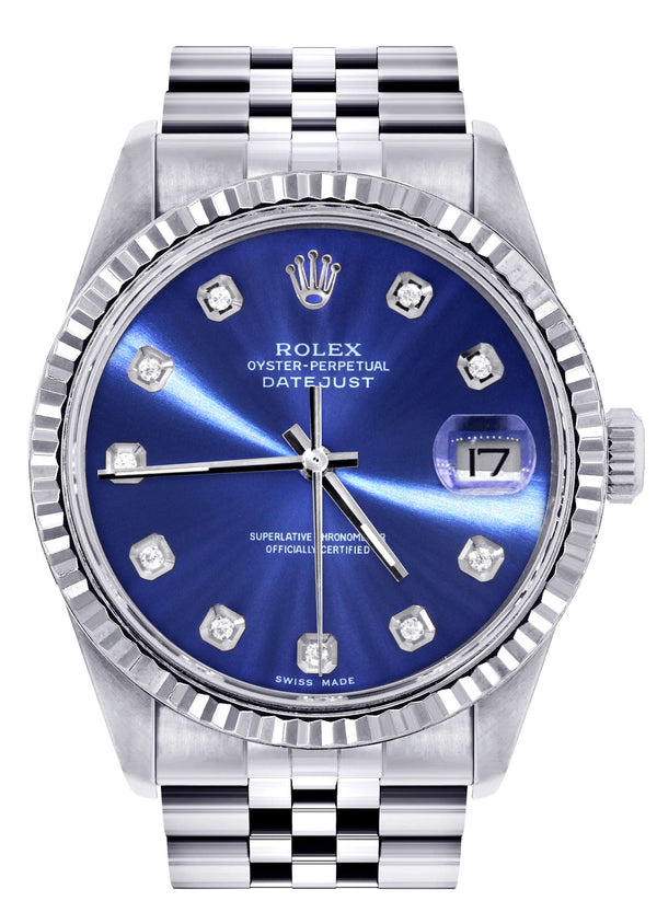 Womens Rolex Datejust Watch 16200 | Fluted Bezel | 36Mm | Blue Dial | Fluted Bezel | Jubilee Band