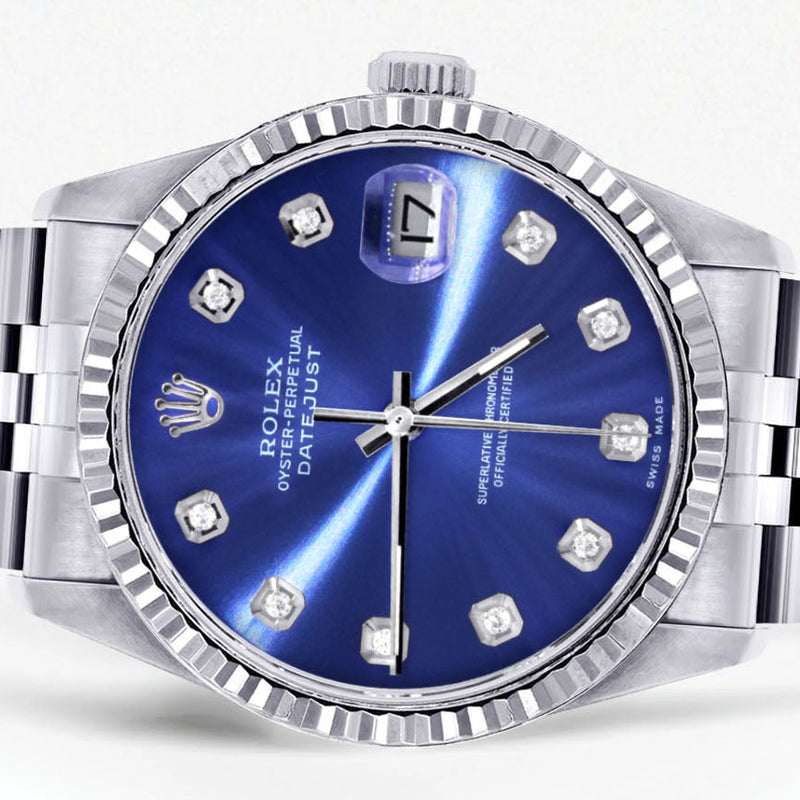 Womens Rolex Datejust Watch 16200 | Fluted Bezel | 36Mm | Blue Dial | Fluted Bezel | Jubilee Band