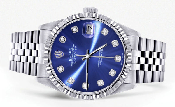 Womens Rolex Datejust Watch 16200 | Fluted Bezel | 36Mm | Blue Dial | Fluted Bezel | Jubilee Band