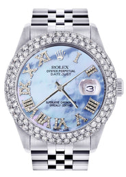 Mens Rolex Datejust Watch 16200 | 36Mm | Mother of Pearl Roman Numeral Dial | Two Row 4.25 Carat Bezel | Jubilee Band