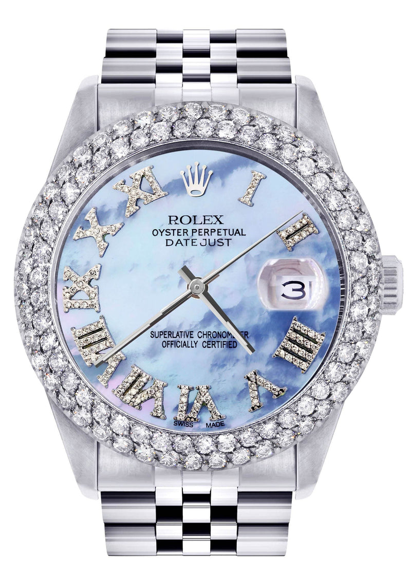 Mens Rolex Datejust Watch 16200 | 36Mm | Mother of Pearl Roman Numeral Dial | Two Row 4.25 Carat Bezel | Jubilee Band