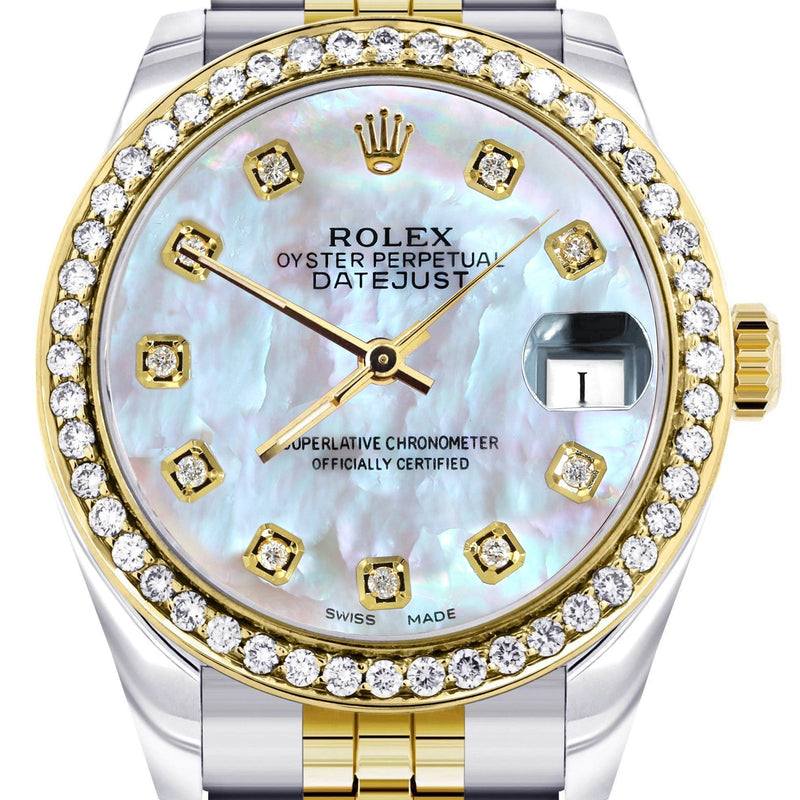 Diamond Gold Rolex Watch | 68273 |Diamond Bezel | 31MM | Mother Of Pearl Dial | Jubilee Band