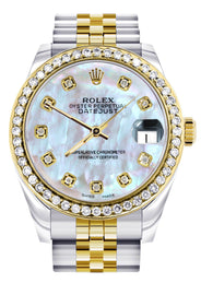 Diamond Gold Rolex Watch | 68273 |Diamond Bezel | 31MM | Mother Of Pearl Dial | Jubilee Band