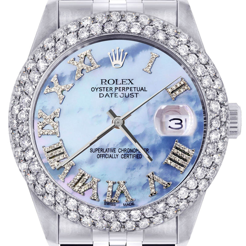 Womens Rolex Datejust Watch 16200 | 36Mm | Mother of Pearl Roman Numeral Dial | Two Row 4.25 Carat Bezel | Jubilee Band