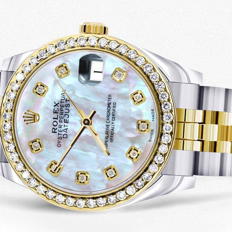 Diamond Gold Rolex Watch | 68273 |Diamond Bezel | 31MM | Mother Of Pearl Dial | Jubilee Band