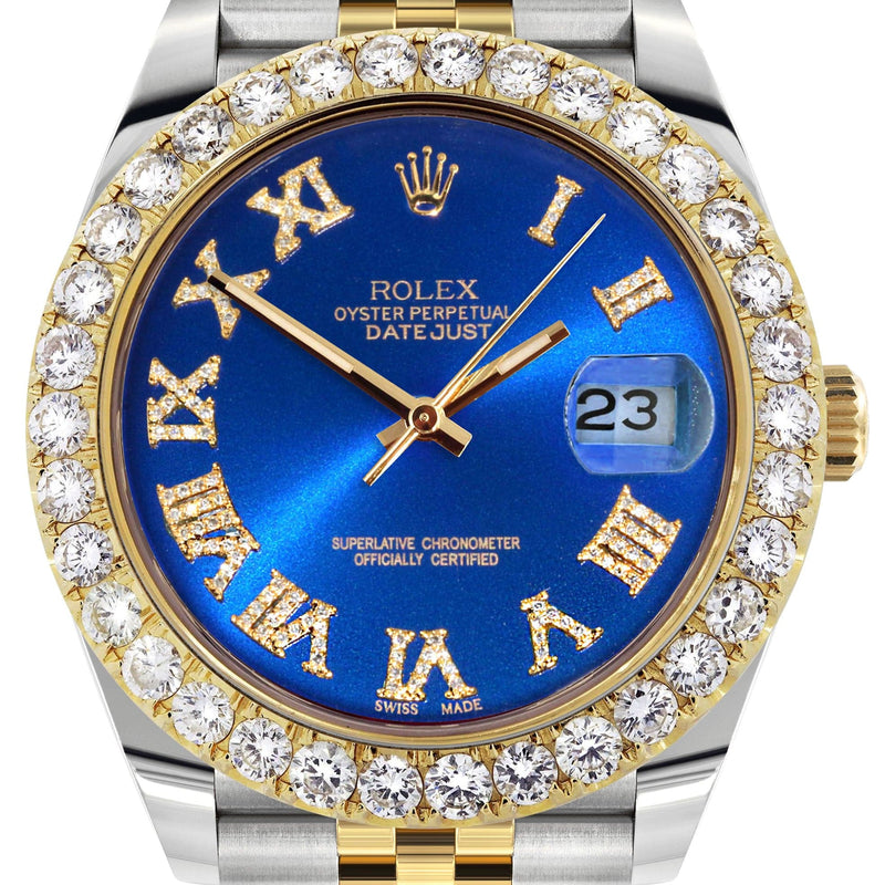Rolex Datejust 41 Watch | 41 MM | 18K Yellow Gold & Stainless Steel | Custom Blue Roman Dial | Jubilee Band