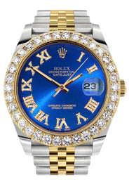Rolex Datejust 41 Watch | 41 MM | 18K Yellow Gold & Stainless Steel | Custom Blue Roman Dial | Jubilee Band