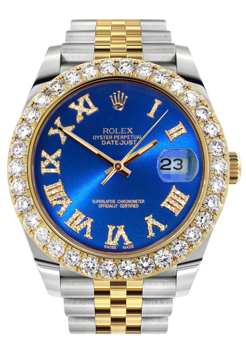 Rolex Datejust 41 Watch | 41 MM | 18K Yellow Gold & Stainless Steel | Custom Blue Roman Dial | Jubilee Band