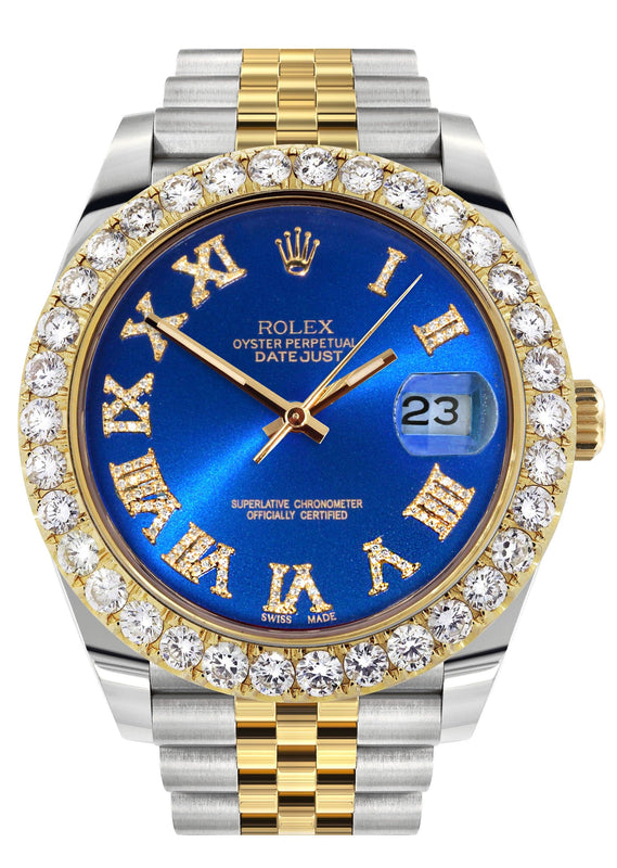 Rolex Datejust 41 Watch | 41 MM | 18K Yellow Gold & Stainless Steel | Custom Blue Roman Dial | Jubilee Band
