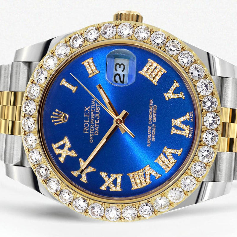 Rolex Datejust 41 Watch | 41 MM | 18K Yellow Gold & Stainless Steel | Custom Blue Roman Dial | Jubilee Band